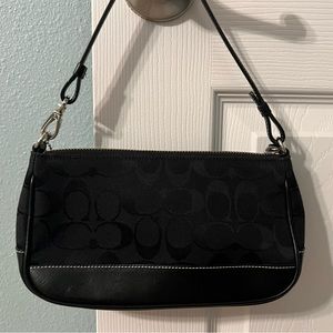 Coach Hampton Demi Baguette black canvas signature monogram vintage bag